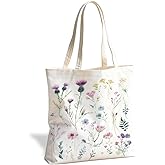 ERJHFGHU Floral Wildflower Canvas Tote Bag for Women, Aesthetic Reusable Grocery Shopping Shoulder Bag for Casual Vacation Shopping Work Travel Picnic, Gift for Plant Lovers
