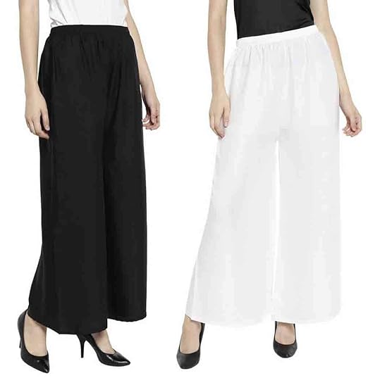 Women's Rayon Pant Palazzo Combo (Black and White, Free Size)