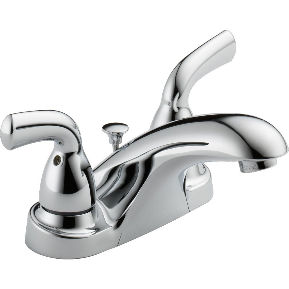 Delta Foundations Centerset Chrome Bathroom Faucet, 4 Inch 3 Hole Bathroom Sink Faucet for Vanity, Chrome B2510LF-PPU