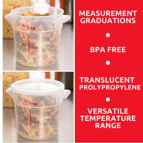 Cambro 1 Quart Round Food Storage Containers, Translucent with Lids Bundle (2 Containers, 2 Lids