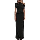GORGLITTER Women's Asymmetrical One Shoulder Maxi Dress Formal Wedding Guest Cocktail Prom Summer Ruched Long Sundress