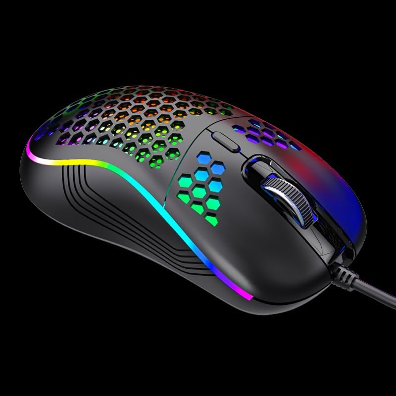 GADIRIA D110 Wired Gaming Mouse - Ultralight Honeycomb Design, 7200 DPI, 6 Buttons, RGB, USB-A + USB-C - Gaming Mouse for PC, Mac, Windows 10/11 and Linux (Black)