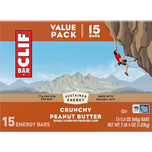 CLIF BAR – PROTEIN BARS – CRUNCHY PEANUT BUTTER – MADE WITH ORGANIC OATS – ENERGY BARS – NON-GMO (15 PACK)