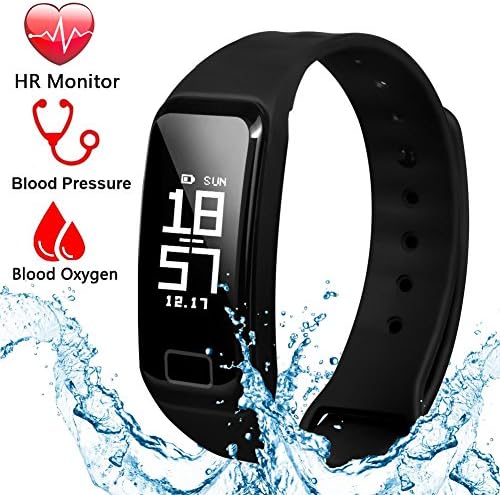 Fitness Tracker Band Smart Bracelet with Heart Rate/Blood Pressure/Sleep Monitor Waterproof Wristband Activity Tracker Text Call Reminder Steps Counter with Touch OLED Screen for IOS and Android Phone