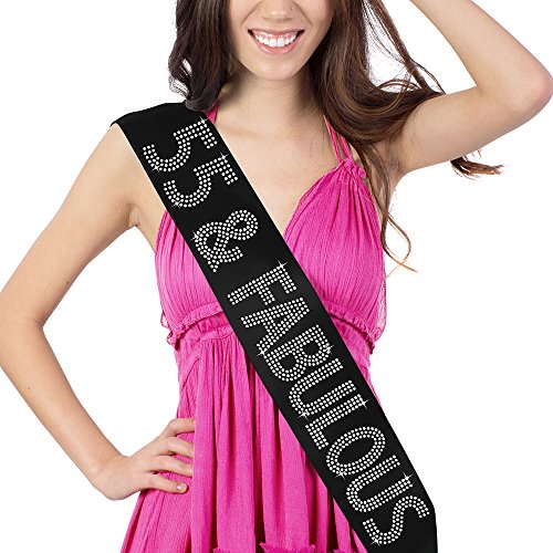 55 & Fabulous Rhinestone Sash - 55th Birthday Decorations & Supplies - Black