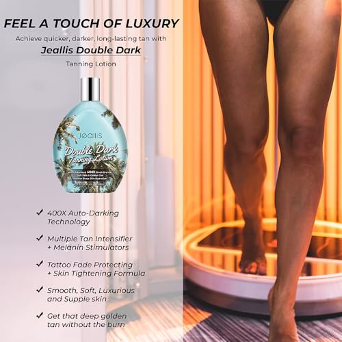 Double Dark Tanning Lotion Accelerator for Outdoor Sun Tan & Indoor Tanning Beds with Bronzer to Get Dark Fast Tan, Bronzing Tanning Lotion w/Tattoo Protecting Formula, DHA Free, tanning lait,lotion de bronzage,creme for tanning bed, sans DHA,13.5oz