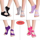 Yoga Socks 5 Pairs Non Slip Grip Half Toe Yoga Socks for Ballet, Yoga, Pilates, Barre Cotton Socks with Grips for Women