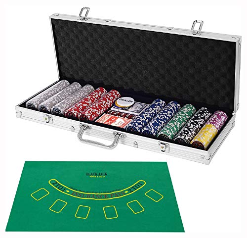 Poker Chip Carrier & Tray, Texas Holdem Cards with 500 Jetton and Dice in Aluminum Case, Silver - Thumbnail 5