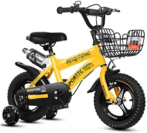 Chunlan キッズ 自転車 炭素鋼フレーム ワンピースタイヤ ケトル トレーニングホイール ベル 早割クーポン 4色 男の子と女の子 Size 16 Color 黄 Inches バスケット
