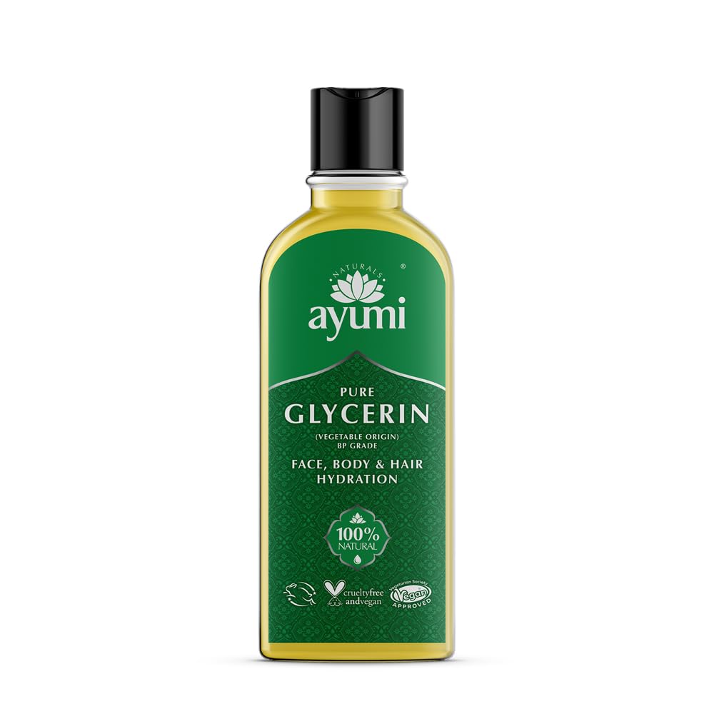 Ayumi Pure Glycerine for Skin & Hair | 100% Pure Glycerin Face Moisturiser |Food Grade Vegetable Glycerin for Dry Skin | Carrier oil for Dry Scalp Treatments | Body moisturiser for Women & Men|1x150ml