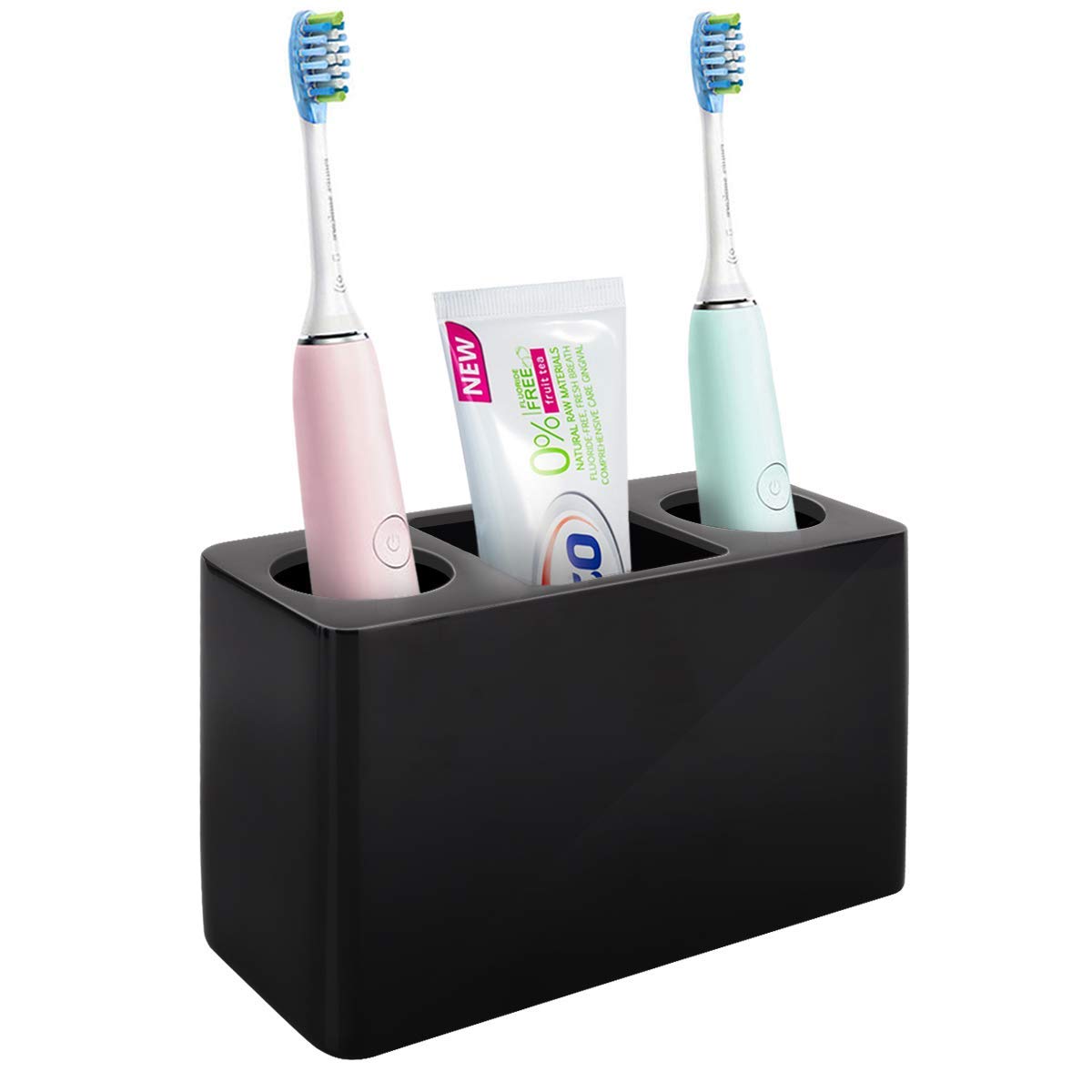 Luxspire Toothbrush Holder, 3 Slots Large Electric Toothbrush Toothpaste Stand, 14x6.5x9.5 cm Resin Decorative Dental Storage for Bathroom Accessories Set Vanity Counter Sink Organizer Caddy - Black — image 1