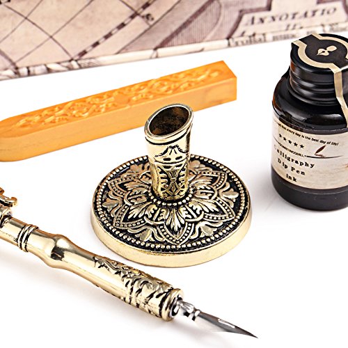 Antique Feather Writting Quill Pen Gold Pen Stem Real Feather