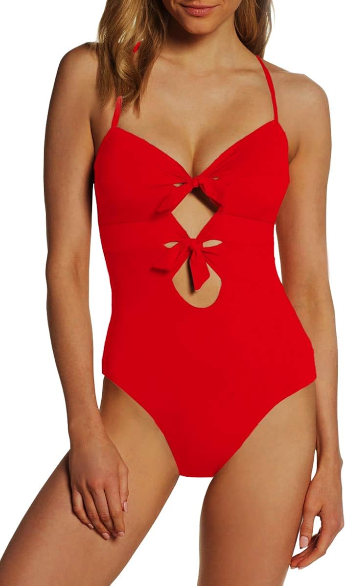 cheeky red one piece swimsuit
