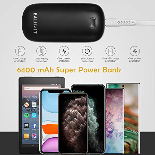 Balhvit Rechargeable Hand Warmer, 6400mAh Electric Hand Warmers Pocket Power Bank, Heat Therapy Hand Heater Charger, Reusable Handwarmers for Outdoor Sports, Winter Gifts for Women & Men (Black)