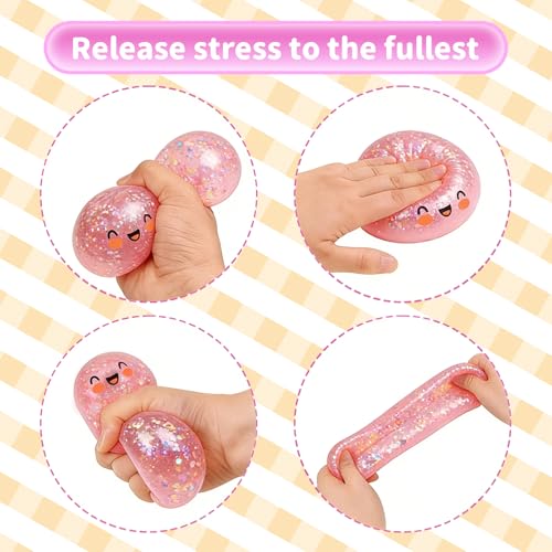 2026 New Glitter Dumpling Soft Box, Stress Relief, Soft Squeeze Decompression Dough, Glitter Dumpling Soft for Stress Relief (Transparent Pink)