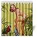 FUNNY KIDS' HOME Sexy Naked Pretty Girl Wearing - Vintage Retro Pin Up Girls Bathroom Shower Curtain Body Art Canvas Painting Style Waterproof Polyester Fabric 66(w) x72(h) Rings Included