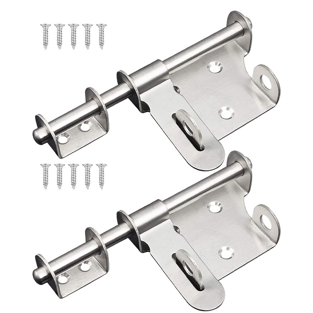 CENPEK 2Pcs Slide Bolt Lock Gate Latch,Stainless Steel Sliding Barrel Bolt Door Lock Heavy Duty Hasp Latch with Padlock Hole Safety Lock for Gates Fences Garage Shed Doors, 6 Inch, Brushed Finish