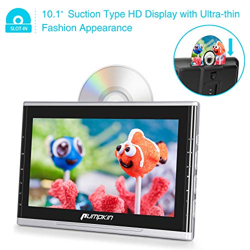 PUMPKIN 10.1 Inch Ultra-Thin Car Headrest DVD Player with Suction Drive, Support 1080P Video, HDMI, AUX, Region Free, AV in Out, USB SD, Last Memory
