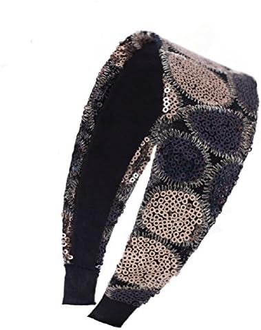 1Pcs Womens Elegant Floral Fashion Wide Hairband Headband Hair Hoop Cloth Hair Accessories Sequins Dots Black Gold