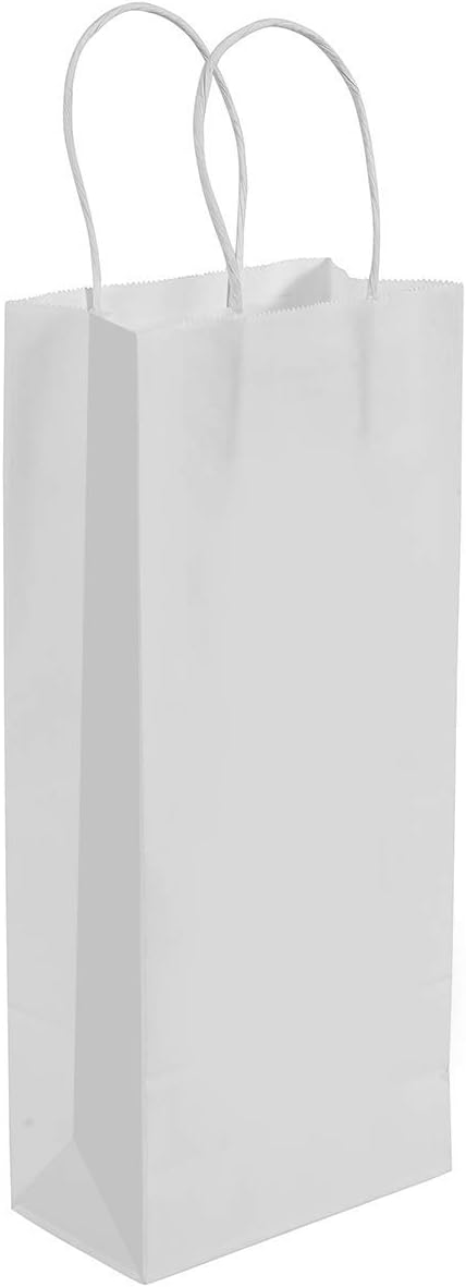 PREMIUM QUALITY WHITE PAPER WINE/GIFT BAG WITH STRONG WHITE ROPE HANDLE BY PEXALE(TM) (white, 50)