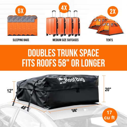 RoofBag Car Rooftop Cargo Carrier 17 Cubic, Waterproof Roof Bag Top Luggage Storage Carriers for
