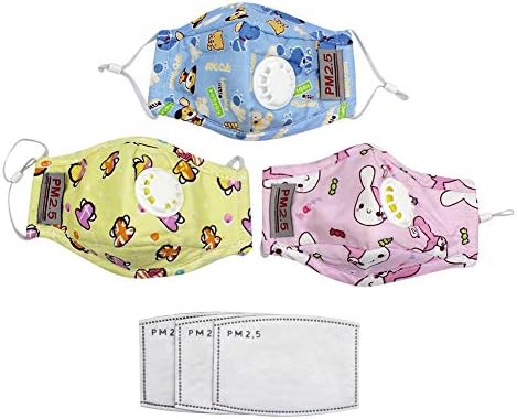 (Pack of 3, 6 Filters) Kids PM 2.5 Anti Dust Mask, Cartoon N95 Respirator Face Mask Mouth Mask Anti Pollution Allergy