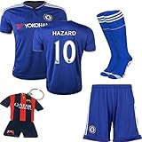FC FirstClass 2015/2016 Hazard #10 Chelsea Home Kit Kids Football Soccer Jersey and Shorts & Socks & Key Chain 3-14 Yrs (9-10 years )