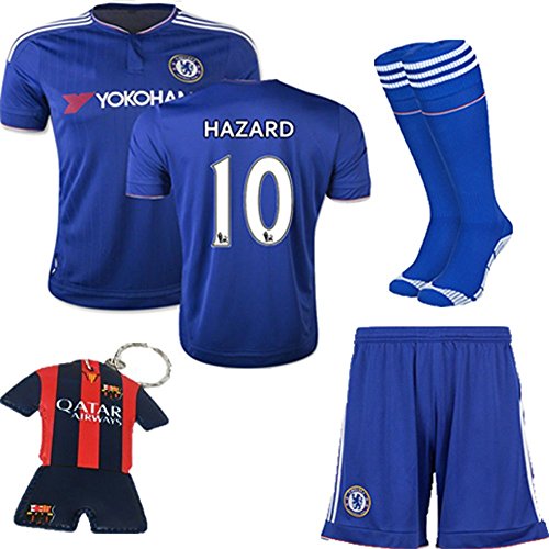 FC FirstClass 2015/2016 Hazard #10 Chelsea Home Kit Kids Football Soccer Jersey and Shorts & Socks & Key Chain 3-14 Yrs (11-12 years )