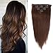 14 inches Clip in hair Extensions Remy Human Hair - 70g 7pcs 16 Clips Straight Thick 100% Real Human Hair Extensions for Women Medium Brown #4 Color