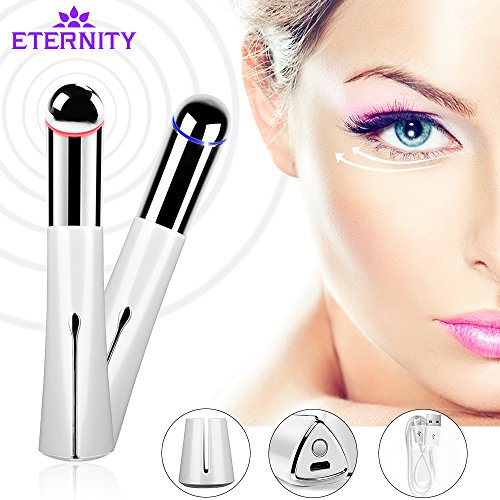 Heated Sonic Eye and Face Wand Device High Frequency Vibrating Massager Anti-aging Galvanic Wand Anions Rechargeable Wrinkle Remover for Dark Circles and Puffiness (White)