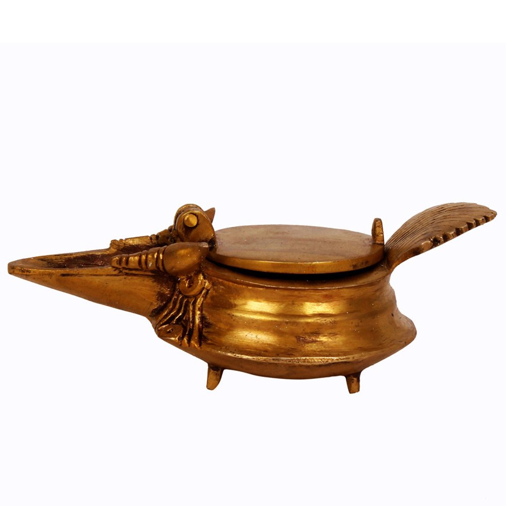 Purpledip Rare Antique Replica Brass No-Spillage Oil lamp with lid (10220)