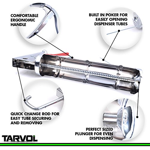 3 in 1 Caulking Gun (HEAVY DUTY CHROME PLATED) Fits Standard Size 10oz Caulk - Refillable 3 in 1 Design Includes Built in Cutter and Puncher Tool - Perfect for Industrial & Home Use!