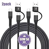 60W/5.0A 10ft USB Type C to USB C Cable, CABEPOW 2Pack USB-C to USB-A 2in1 Fast Charger Cable Compatible for Samsung Galaxy Note 8 S8 S8+ S9, Google Pixel,Nexus 6P,Matebook, MacBook,iPad Pro Case 2018