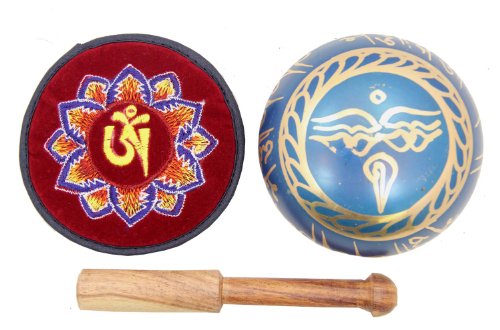 DharmaObjects Tibetan Yoga Meditation Om Mani Padme Hum Singing Bowl /Rosewood Mallet / Velvet Cushion / Box Gift Set