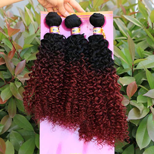 Synthetic-Weave-3-Bundles-Kinky-Curly-16-18-20-Inches-Mixed-2-Tone-Ombre-High-Temperature-Heat-Resistant-FiberT199j