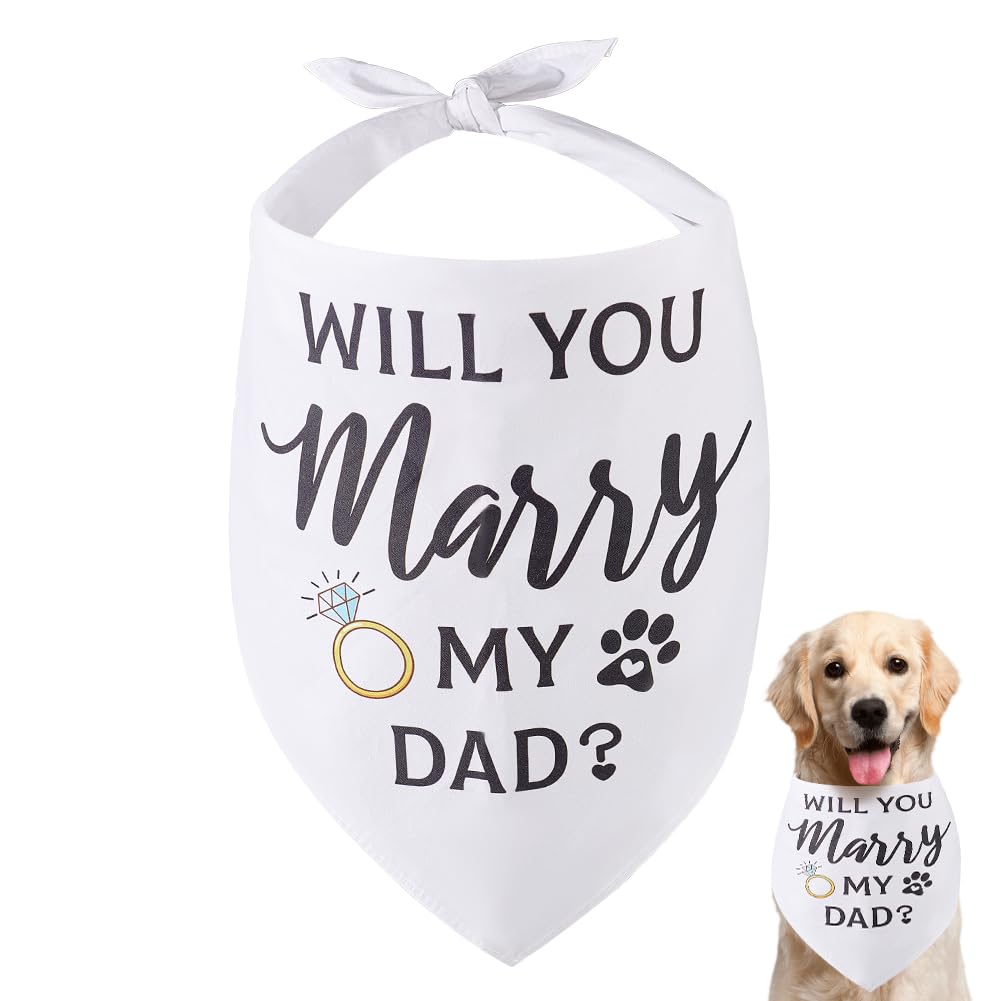 arricraft 1 Pc Pet Dog Bandana, Adjustable Engagement Wedding Theme Pet's Kerchief with Will You Marry My Dad Words, Washable Cotton Cat Scarf Bibs for Large Pet 78x38cm
