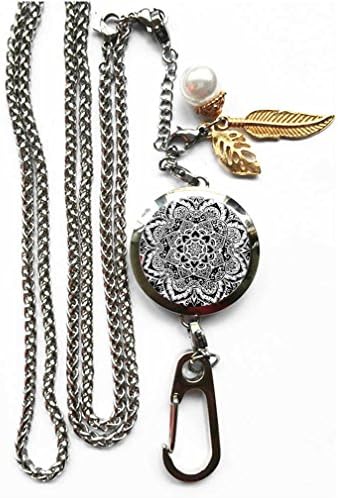 RhyNSky Bohemian Boho Pattern Aromatherapy Essential Oil Diffuser Locket Pendant ID Badge Holder Lanyard Necklace Bracelet Keychain with Chain and Pads, C1138