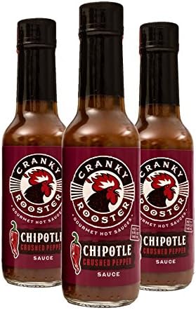 Cranky Rooster Chipotle Small Batch Crafted Crushed Pepper Medium Hot Sauce/Set of 3/5 Fl.oz each