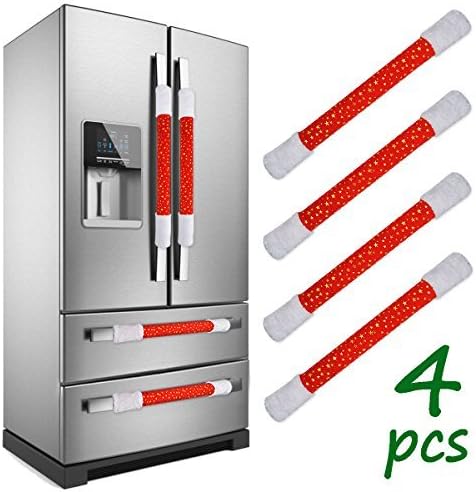 LimBridge Christmas Refrigerator Door Handle Cover, Set of 4 Star Plush Cover, for Double Door Fridge, Kitchen Microwave Dishwasher Handle Decorations