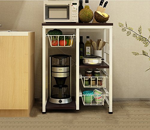 Yontree Portable Kitchen Trolley Cart Utility Rolling Storage island with Drawers Walnut Brown - Thumbnail 2