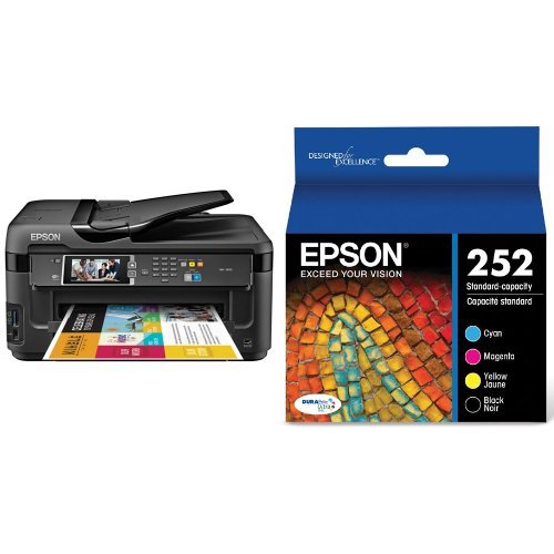 Epson WorkForce WF-7610 Wireless Color All-in-One Inkjet Printer with Scanner and Copier & Epson DURABrite Ultra Standard-Capacity Ink Cartridge, Black and Color Multipack (T252120-BCS)