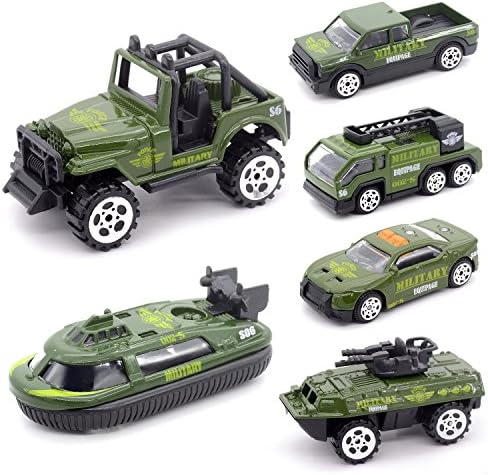 Mini Die-cast Metal Playset Military Vehicle Models Toys Set for Kids, Military ladder truck, yacht, sedan car, Pickup truck, Jeep Truck, Armored Car (Army)