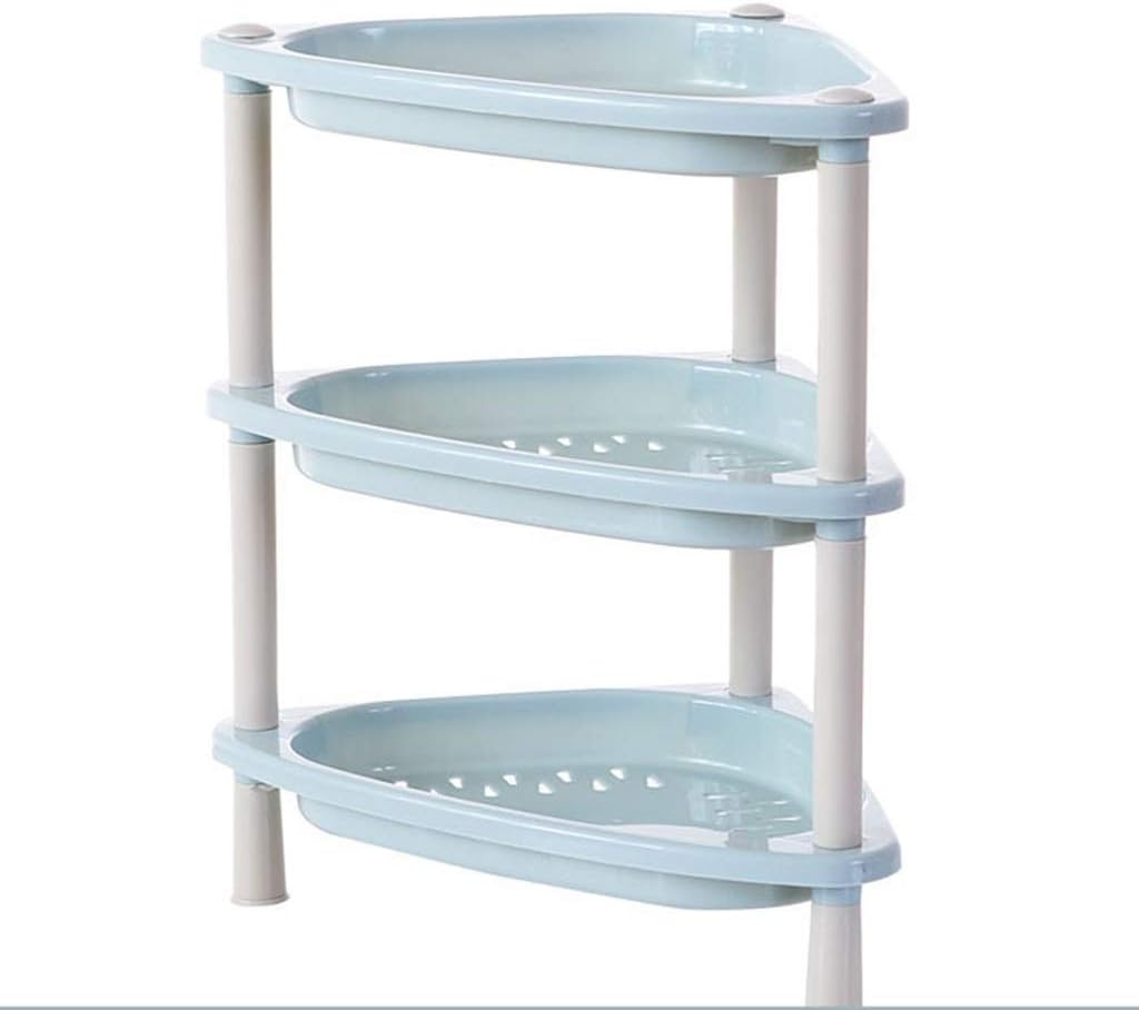 Spice Rack Kitchen Seasoning Rack 3-layer Bathroom Shelf Floor-standing Plastic Storage Shelf (Color : Triangle blue)