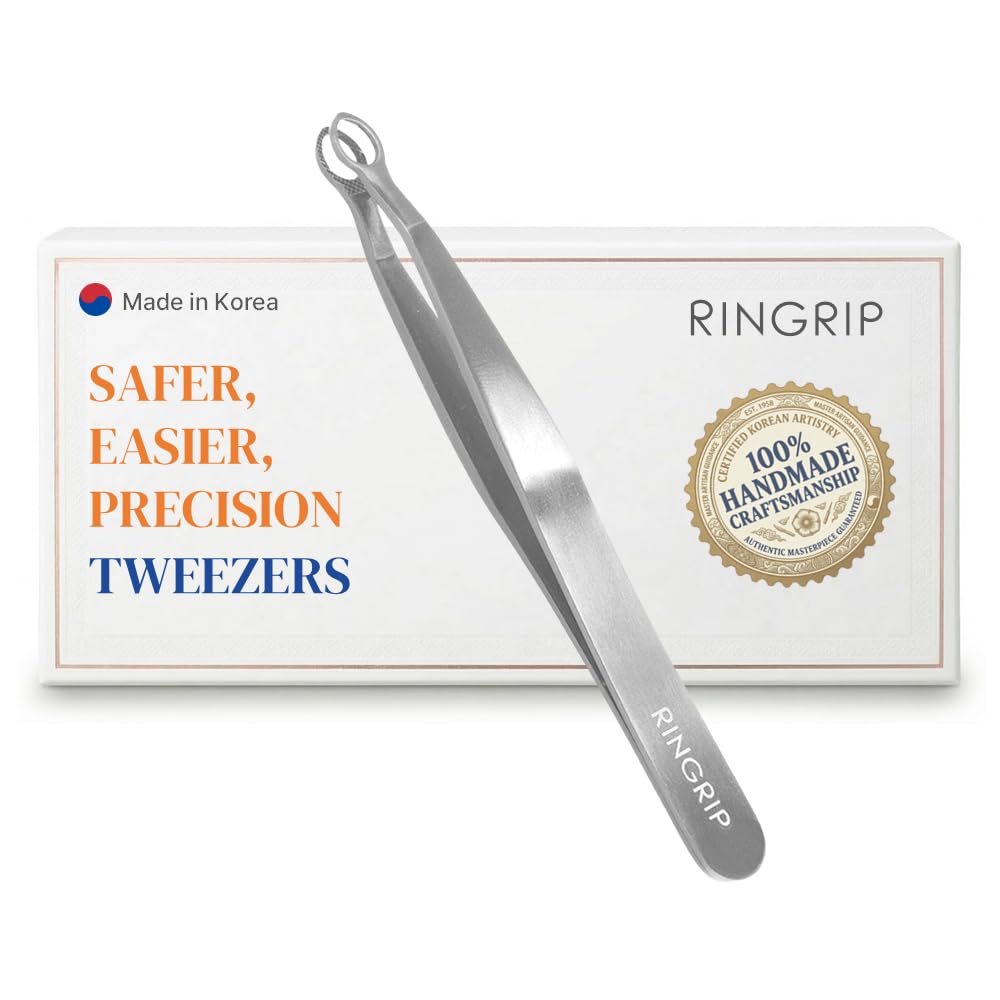 Photo 1 of [Premium Hand-Made] Round tip Tweezers, 304 Surgical-Grade Stainless Steel for Safety, Precision, hair tweezers for plucking, Facial Hair for Men & Women, Trim (Silver)