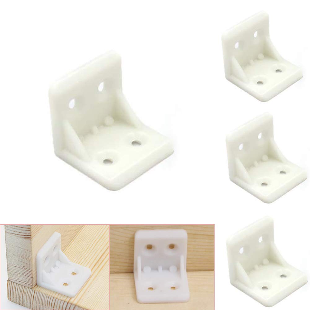 Luckycivia 30Pcs Plastic Furniture Corner Brace, 4-Hole Right Angle Board Holder, L Shape Bracket, Shelf Support Corner Brace (White)