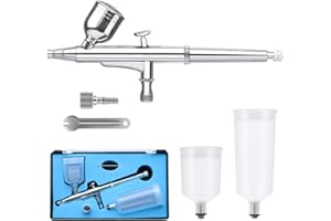 HOTORDA 0.3mm Dual Action Airbrush Kit with Three Different Cups(6CC,20CC,40CC) Portable Airbrush Set for Makeup,Commercial Arts,Cake Decoration,Nail Art,Photo Retouching,Model Making and Crafts