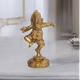 Purpledip Brass Statue: Dancing Ganesha (Ganapathi/Vinayaka) Idol in Unique Posture (11087)