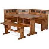 Pemberly Row Farmhouse Wood Kitchen Corner Breakfast Dining Nook Set with Table, Reversible Bench, and Hidden Storage in Rustic Oak