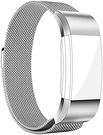 Alrite X-Large Fitbit Charge 2 Bands, Milanese Loop Stainless Steel Replacement Bracelet Strap with Magnet Closure for Fitbit Charge 2 HR Smart Watch (Silver)