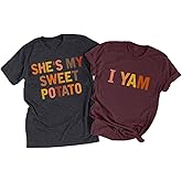 She's My Sweet Potato I Yam Shirt Couples Thanksgiving Shirts for Husband and Wife Friendsgiving Casual Short Sleeve Tops